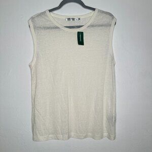 Contemporaine Par Si Mons White Linen Sleeveless Top Size L NEW